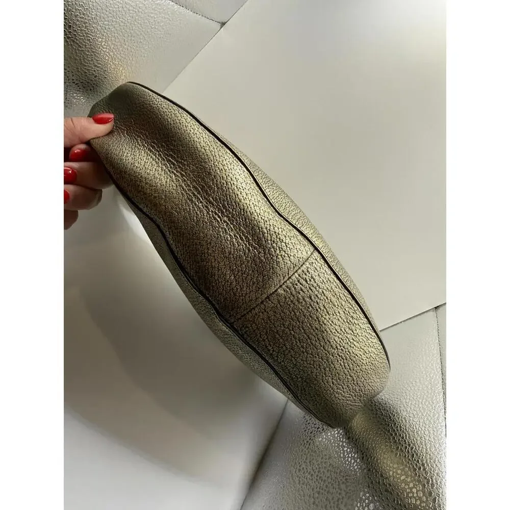 Gucci Gold Pebbled Leather Bamboo Ring Hobo Bag